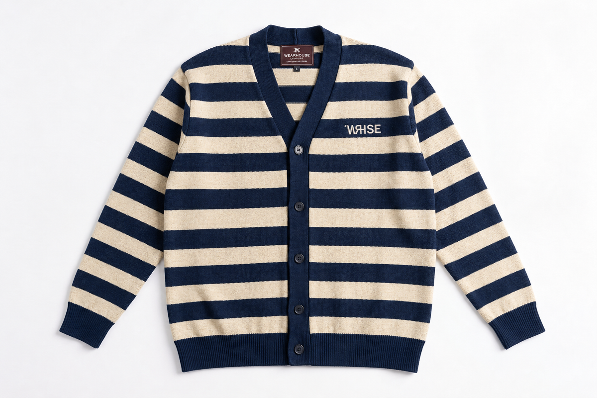 WEARHOUSE Striped Knit V-Neck Cardigan.