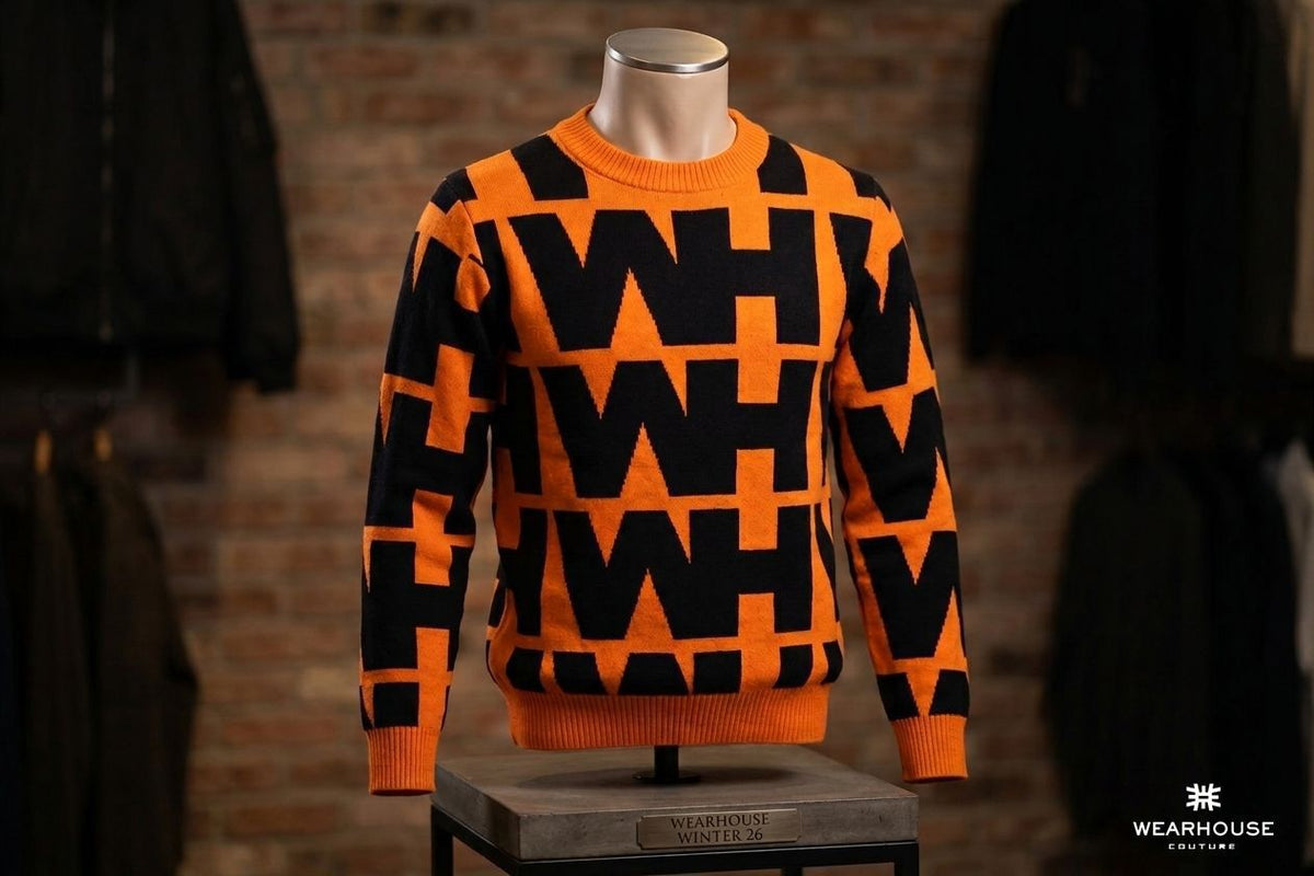 Wearhouse Monogram Knit Sweater - Orange and Black