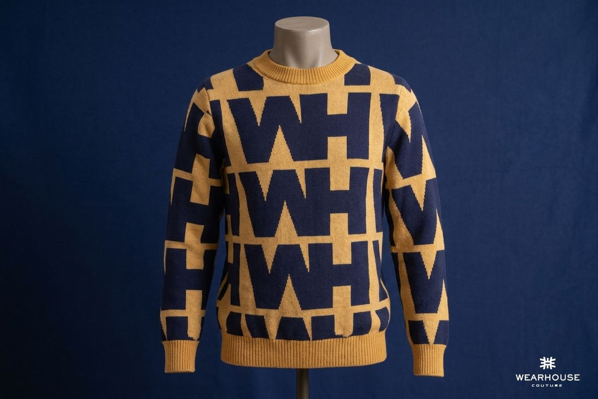 Wearhouse Monogram Knit Sweater - Mustard and Navy
