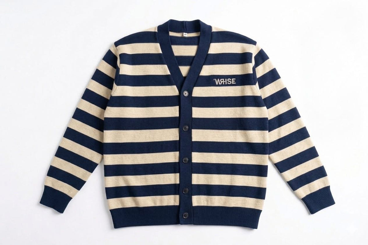 WEARHOUSE STRIPED KNIT CARDIGAN.